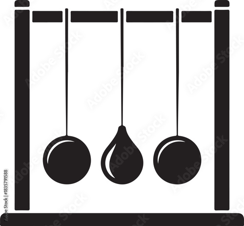Pendulum Newton Cradle Ball in Motion with Gravity Physics Concept on Transparent Backdrop Flat Vector Art for Education and Decor