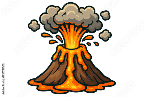 Stylized erupting volcano with lava