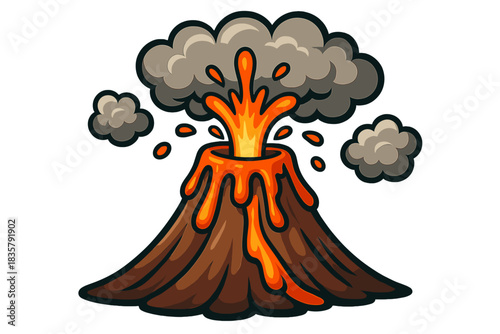 Cartoon volcano eruption with smoke