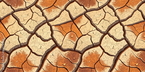 Close-up of cracked earth revealing varying shades of brown and beige, showcasing drought effects.