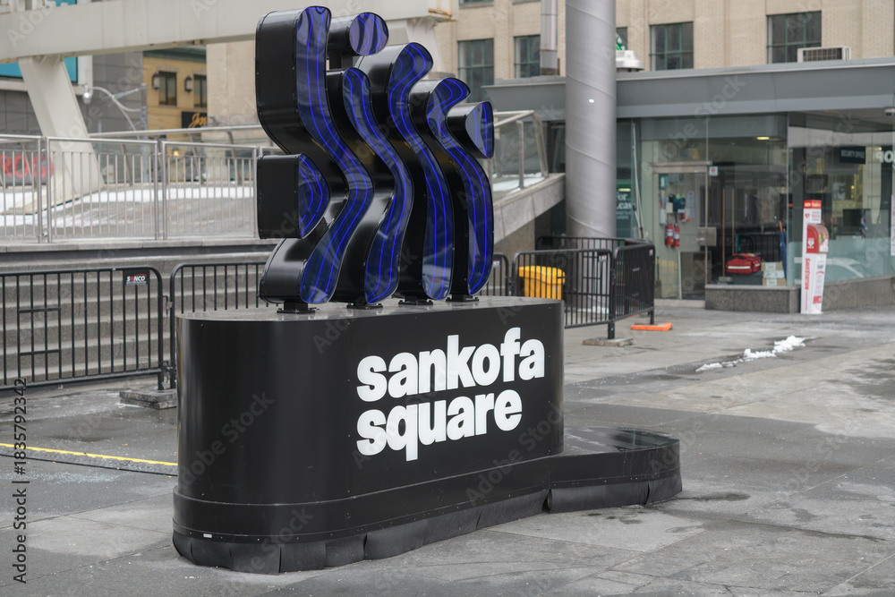 Fototapeta premium Sankofa Square sign at 1 Dundas St E, Toronto