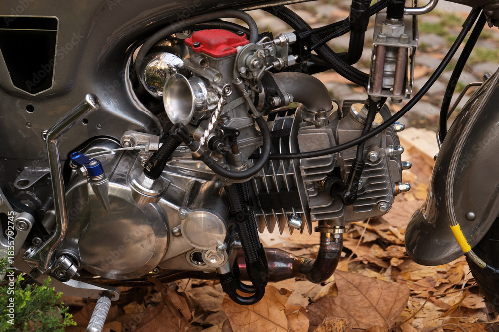 Obraz premium vintage motorcycle engine detail, closeup