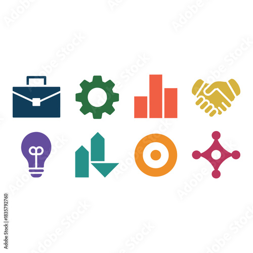 Collection of business and innovation icons in flat design style