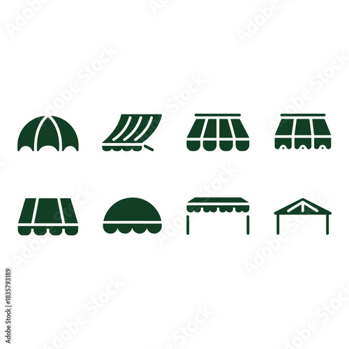 Collection of various green awning and canopy icons