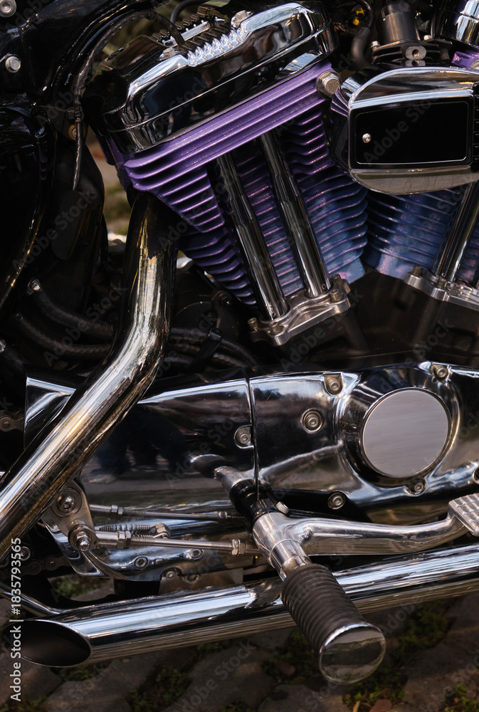 Fototapeta premium vintage motorcycle engine detail, closeup