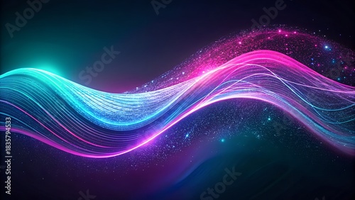 Glowing Abstract Neon Wave in Pink Blue and Purple Light With Smooth Digital Flow Composition