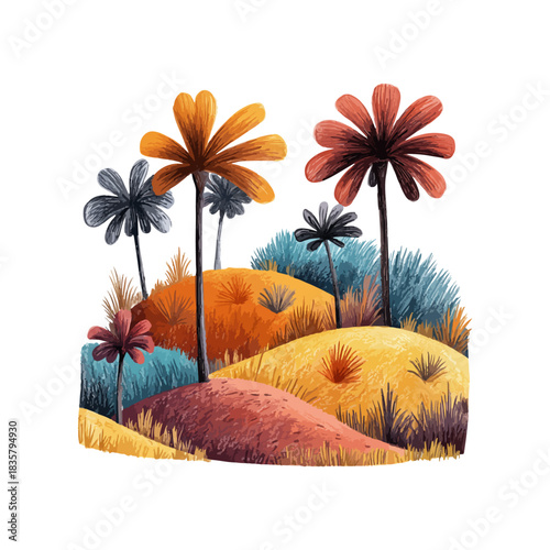 savana lanscape hand drawn vector illustration