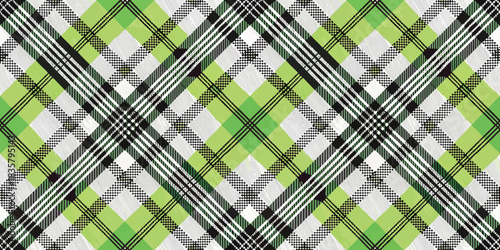 A vibrant green and black plaid pattern, creating a lively and modern textile design.