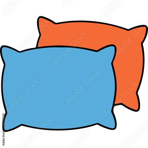 Two Plush Pillows One Blue One Orange Isolated On Black Background For Comfort And Sleep Aids