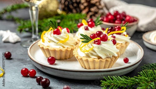 Wallpaper Mural Kleine Pavlova-Desserts sind mit luftigem Schlagrahm, frischen Cranberries und Zitronencreme garniert. Torontodigital.ca