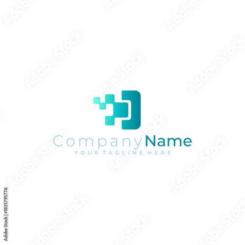 Square logo technology, technology logo with blue pixel icon