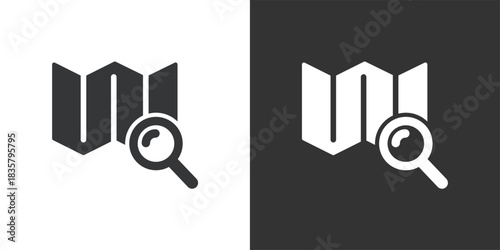 Search Map icon. Solid glyph series icon