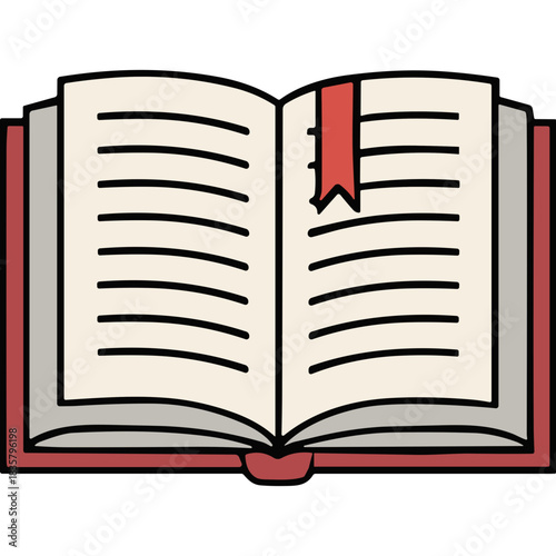 Open Red Book With Pages And Red Bookmark On A Black Background