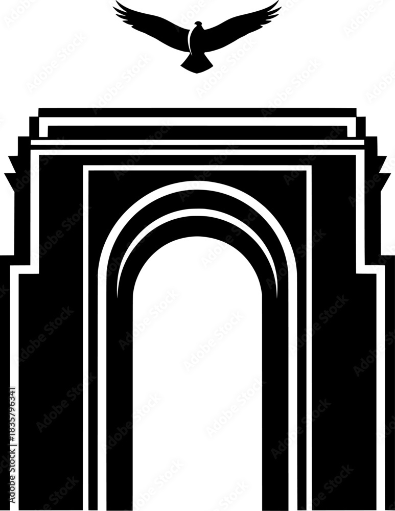 Fototapeta premium Majestic Archway Silhouette with Soaring Bird Architectural Icon 