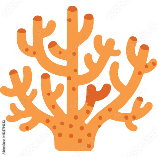 Orange Coral Branch Structure Underwater Scene Ocean Depths Natural Marine Life Vivid Color Isolated Black Background Minimalist Style Illustration