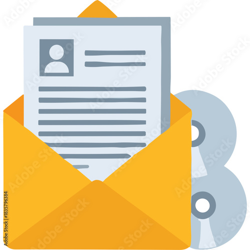Orange Envelope Opening To Reveal Document With Resume Icon Two CDs Nearby White Background Flat Design Illustration