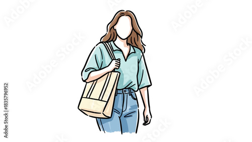 Stylish woman carrying tote bag exudes casual elegance and modern simplicity, perfect for eco-friendly fashion or lifestyle brands seeking authentic visuals