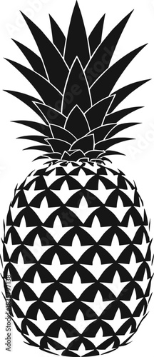 Black and white graphic illustration of a pineapple with spiky leaves fruit tropical