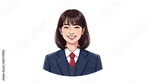 Cheerful Japanese high school student avatar portrait wearing a professional uniform and bright smile for education materials