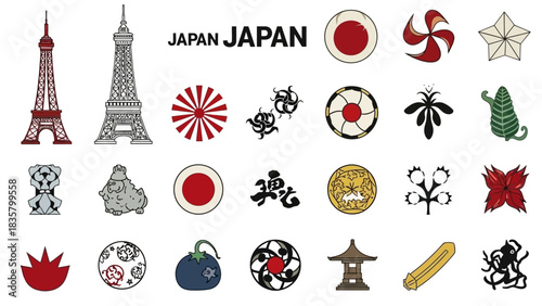 Explore stunning collection of iconic Japanese cultural symbols including flags architecture and traditional crests for design projects