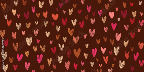 Hand-drawn sketch hearts in warm chocolate and blush tones for design, fabrics, stationery, and romantic packaging.