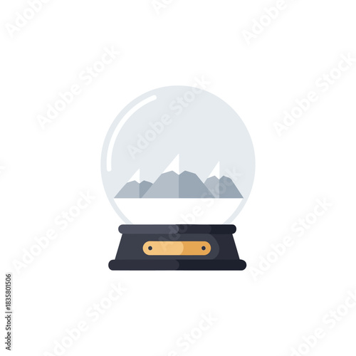 Snowy mountains encased in glass globe