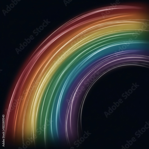 Brilliant abstract rainbow with glowing neon colors on dark backdrop creates magic feel