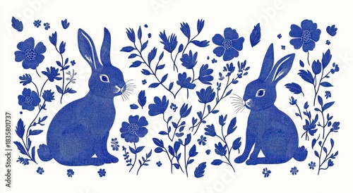 blue rabbits floral arrangement clip art preview