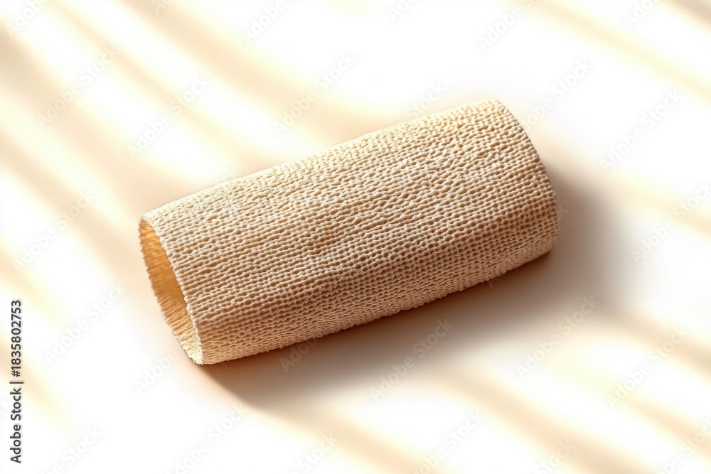 Obraz premium natural exfoliating loofah sponge on light surface with soft shadows creating a warm and calming mood