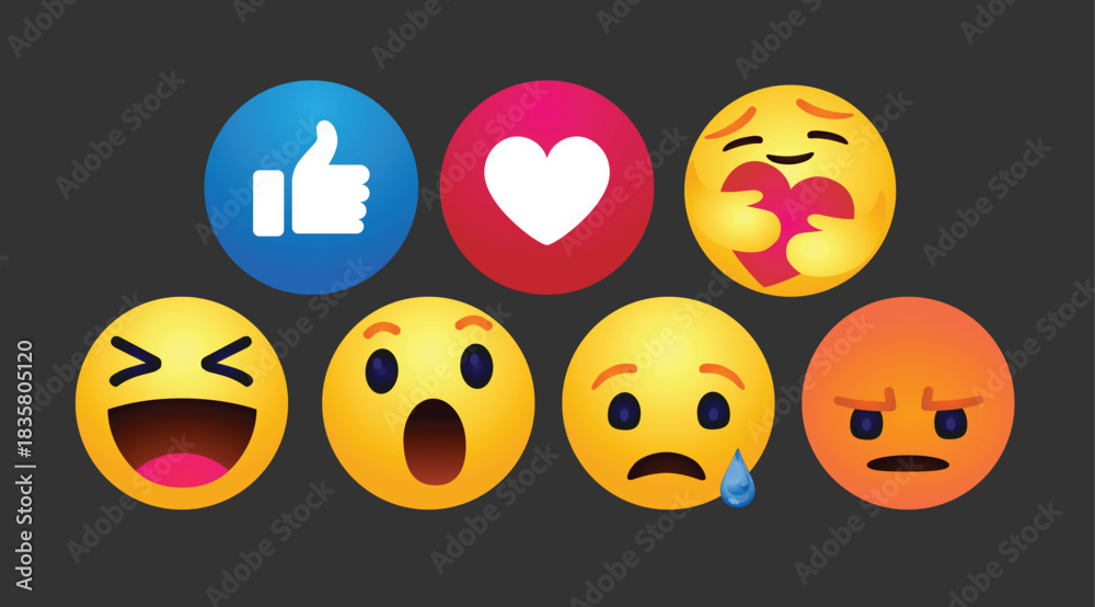 Obraz premium vector round yellow cartoon bubble emoticons comment social media chat comment reactions, icon template face emoji character message