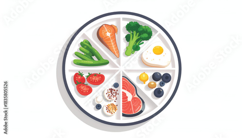 Balanced Macro Meal Plate Nutrition Vector Illustration