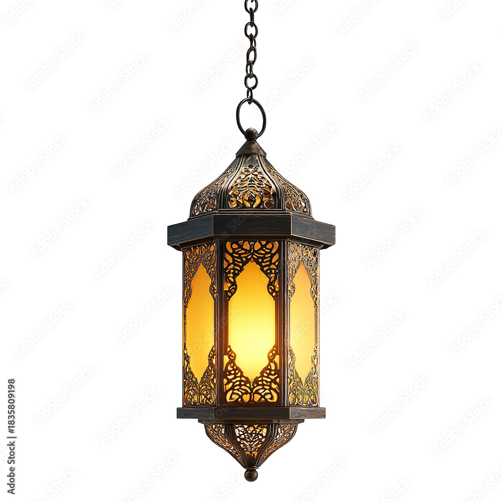Fototapeta premium Musllim Traditional ornate oriental lantern with bokeh blur background Ai generated image