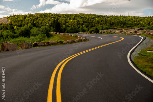 Obraz na plátně Curving Road Climbs Up Cadillac Mountain In Acadia