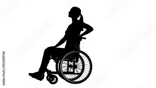 Silhouette of a woman in a wheelchair experiencing back pain.