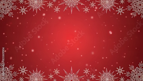 白い雪の結晶の枠がある赤いクリスマスの背景イラスト