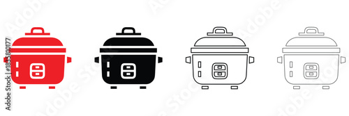 rice cooker icon vector set, rice cooker electronic home appliance icon symbol vector, silhouette and line art illustration