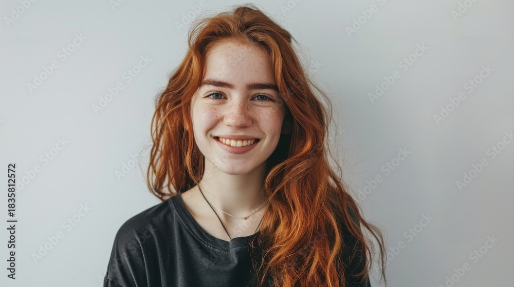 Fototapeta premium Portrait of young beautiful cute cheerful girl smiling looking at camera over white background.