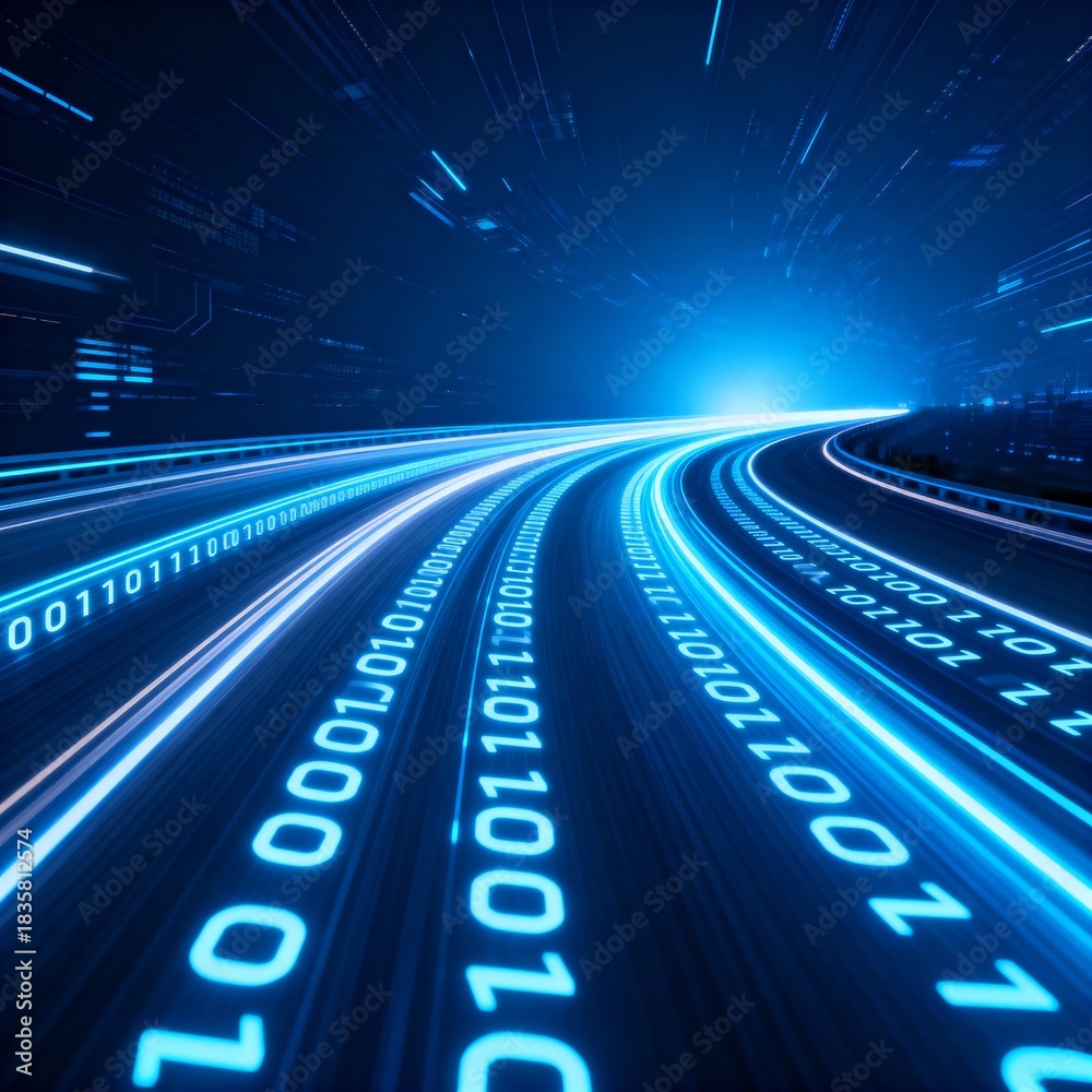 Fototapeta premium High-Speed Data Transfer on a Neon Cyber Network