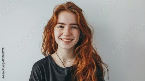 Portrait of young beautiful cute cheerful girl smiling looking at camera over white background.