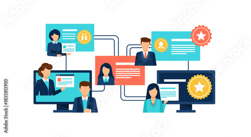 Dynamic team collaboration online with diverse professionals connecting virtually for a successful digital business meeting, showcasing a modern work environment