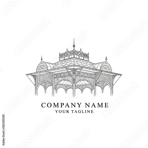 Detailed Architectural Drawing of an Ornate Gazebo Structure.