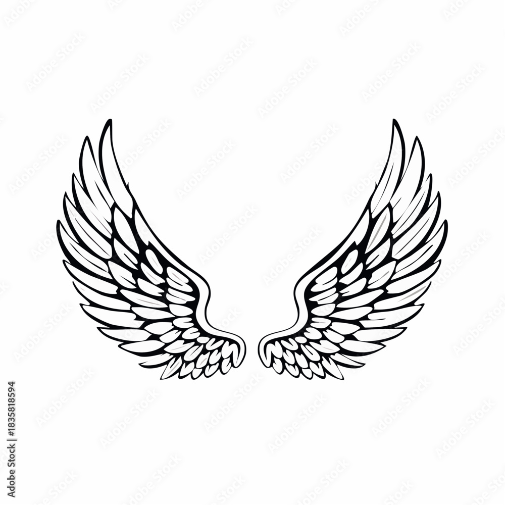 Obraz premium Elegant vector illustration featuring symmetrical angel wings isolated on white backdrop