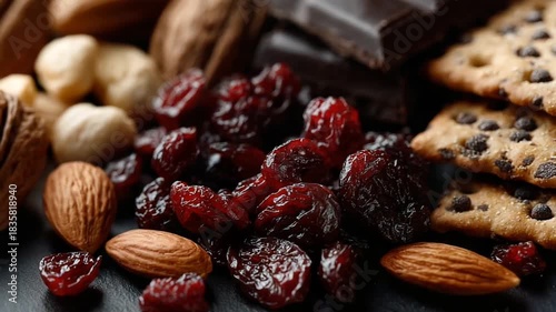 Assorted Nuts and Dried Fruits on a Dark Surface