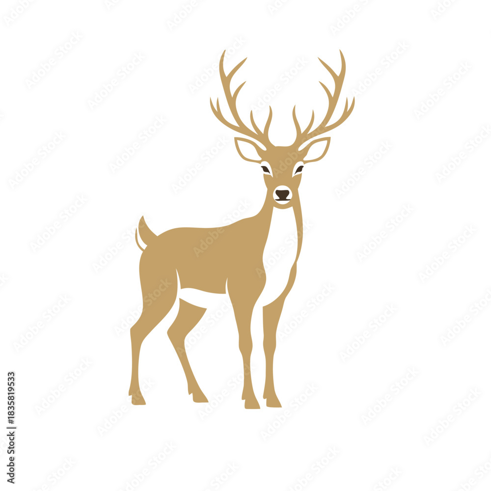 Obraz premium Noble male deer or reindeer graphic with impressive antlers. A stylized vector logo template isolated for wildlife or nature branding