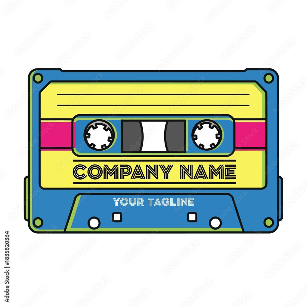 Obraz premium Retro Cassette Tape Illustration with Customizable Company Branding.