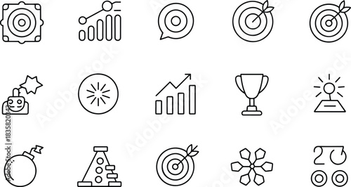 Line Art Icons Goals Success Strategy