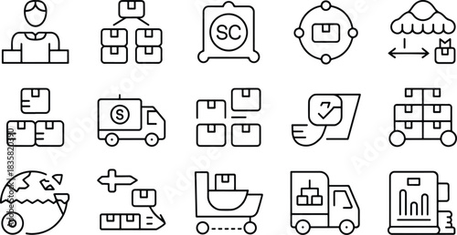 Logistics and Supply Chain Icons Set Outline Style