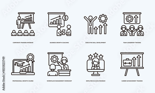 Professional Leadership Development Program Banner Illustration Showcasing Corporate Training Program, Business Growth Coaching, Executive Skill Development and Team Leadership Training