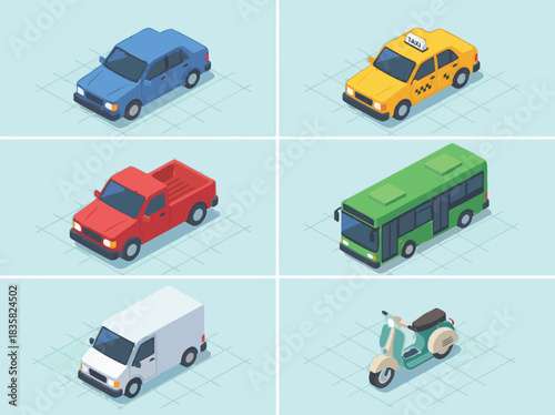 Isometric Transportation Vehicles Collection for City Design.