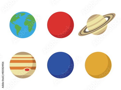 Solar System Planets Colorful Vector Illustration Set.